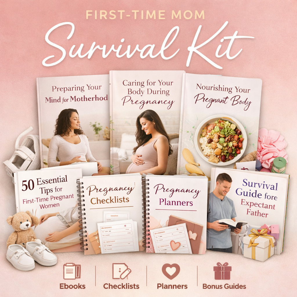 First-Time Mom Survival Kit - 3 e-books + pregnancy checklists pack + pregnancy planners pack + 3 bonuses